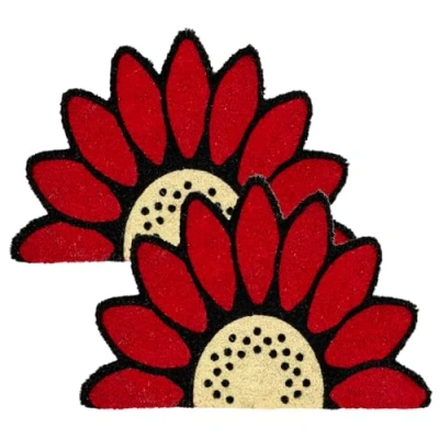 Afbeelding van ASTRA Set van 2 natuurlijke kokosmatten 40 x 60 cm bloemenpatroon antislip robuuste deurmat buiten gedekt