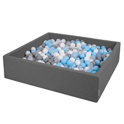 Afbeelding van KiddyMoon vierkant ballenbad 120x30cm/600 ballen ? 7cm vierkante ballenbakken voor baby&#039;s speelbad peuters, made in eu, donkergrijs: grijs/wit/transparant/babyblauw