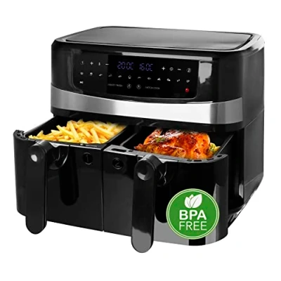 Afbeelding van Emerio AF 126672 dubbele digitale heteluchtfriteuse (Dual Basket), Frituren zonder extra olie, 2 x 4.5 liter inhoud, 11 automatische programma&#039;s, Cool Touch, BPA vrij, snel opwarmen, 2400 watt