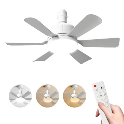 Afbeelding van plafondventilator met licht en afstandsbediening, 40 W, E27 fitting, dimbaar, plafondventilator, led, voor slaapkamer, woonkamer, 3 snelheden, 6 bladen, woonkamer (wit)