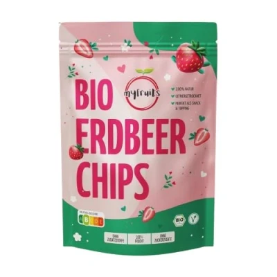 Afbeelding van myfruits® Aardbeienschijfjes gevriesdroogd zonder toevoegingen, 100% aardbeien, knapperig ingrediënt voor granen of pap (50 g)