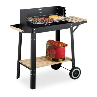 Afbeelding van houtskoolbarbecue met wielen in hoogte verstelbaar rooster windvanger