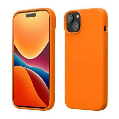 Afbeelding van kwmobile telefoonhoesje geschikt voor iPhone 15 Plus Hoesje met siliconen coating Smartphone case in fruitig oranje