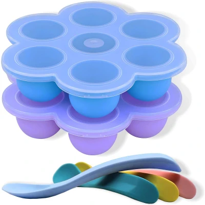 Afbeelding van HI NATURE™ Babyvoeding bewaarbakjes set Baby bakjes met 4 stuks babylepels Moedermelk Bewaren Diepvriesbakjes Vriezer BPA Vrij Siliconen Babyvoedingsaccessoires