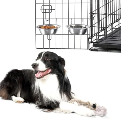 Afbeelding van Petmaker Roestvrij staal om op te hangen voor huisdieren, kom honden en katten, kooi, hondenhok voederbak voedsel water, set van 2 stuks
