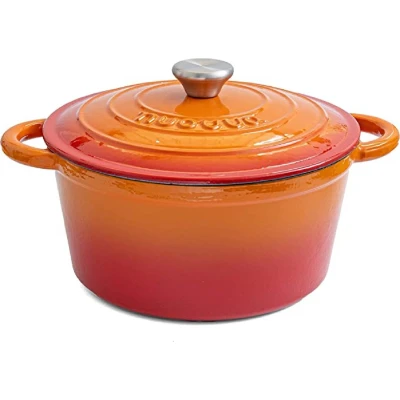 Afbeelding van Nuovva Gietijzeren Braadpan antiaanbaklaag met deksel Sudderpan Oranje Rond Ø24 cm 4,7 liter 100% PFAS &amp; PFOA vrij Geschikt voor alle warmtebronnen Elektrisch Gas Halogeen Inductie Keramisch
