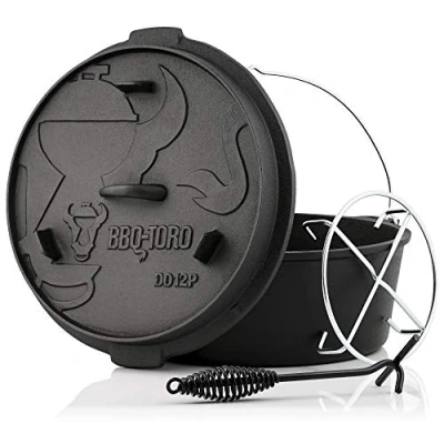 Afbeelding van BBQ Toro Dutch Oven Premium Serie, voorgetemperd, verschillende maten, gietijzeren kookpan, braadpan met deksellichter ((D) DO12P 13,6 l, pan zonder voeten)