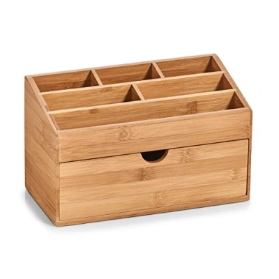 Afbeelding van 1x Pennenbakjes 6 vaks met lade Bureau organizer bamboe hout 25 x 12 cm Zeller Kantoorbenodigdheden accessoires Organizers Pennenbakken voor kantoor/hobbyruimte/studeerkamer