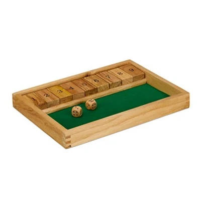 Afbeelding van Relaxdays shut the box dobbelspel klipp klapp houten gezelschapsspel rekenspel