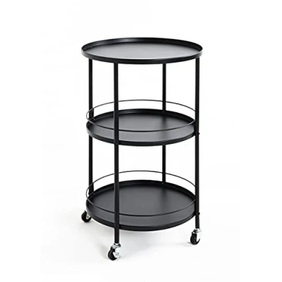 Afbeelding van HAKU Möbel serveerwagen zwart, metaal Afmetingen: H 75 cm x Ø 45 cm, stijl: modern