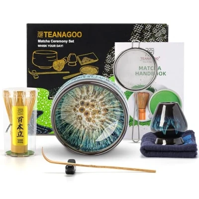 Afbeelding van Matcha Thee Set Japanse Kom Bamboe Garde Schop Zeef Houder Stand
