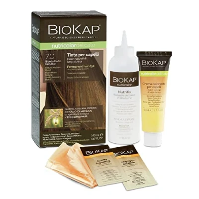 Afbeelding van BIOKAP Nutricolor Delicato, haarkleur zonder ammoniak, die het haar zacht en glanzend maakt, haarkleuring met natuurlijke kleuren, 140 ml (7.0 natuurlijk middenblond)