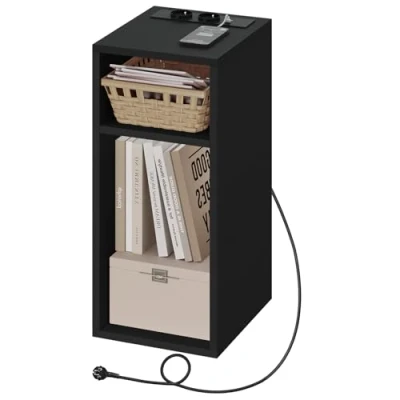 Afbeelding van WOLTU nachtkastje met stopcontacten en USB poorten, smalle slaapkamer, 2 open vakken, voor woonkamer, hout, 25 x 30 60 cm, NTS06sz