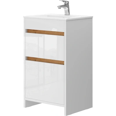 Afbeelding van Vicco Badkamermeubel set Detmold, Wit/Wit Hoogglans, 2 delen, met wastafel en laden