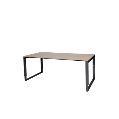 Afbeelding van Domino Plus bureau, hoogte instelbaar (62 85cm) met 180x90cm &#039;zwevend&#039; havana/ kersen licht 25mm blad en zwart (RAL9011) O poot frame