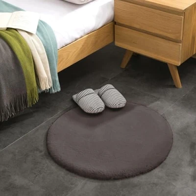 Afbeelding van Teppich Wölkchen Pluizig vloerkleed van imitatiebont, imitatie Woonkamer Decoratie Wasbaar bontdeken als bedmat, stoelkussen donkergrijs, 60 cm rond