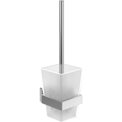 Afbeelding van Villeroy &amp; Boch Elements Striking Toiletborstel met wandhouder, vierkant, gesatineerd glas, chroom