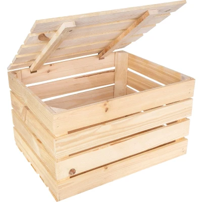 Afbeelding van Creative Deco Natuurlijke Houten Doos met Groot Deksel 50 x 40 30 cm Kerst, Kerstmis Cadeau