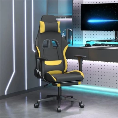 Afbeelding van Massage gamestoel met voetensteun stof zwart en geel