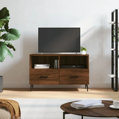 Afbeelding van Tv meubel 80x36x50 cm bewerkt hout bruin eikenkleur