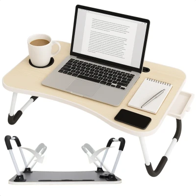 Afbeelding van Cheqo® Opklapbare Laptoptafel Ontbijt op Bed Tafel Bedtafel met Tablethouder Bank Tafeltje Banktafel Ontbijttafeltje Bruin
