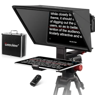 Afbeelding van Desview TP170 17&quot; aluminiumlegering teleprompter met hoog scherm en afneembaar glas afstandsbediening app voor iPad/DSLR/camcorder groothoeklens video opname