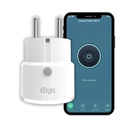 Afbeelding van Konyks Priska Mini 3 FR Smart stopcontact, wifi + BT, geavanceerde functies V3, 10 A, verbruiksmeter, compatibel met Alexa en Google Home &amp; Tuya, wit/transparant