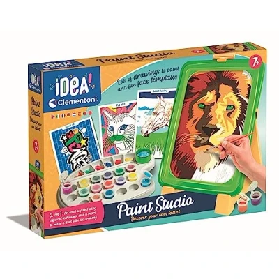 Afbeelding van Clementoni IDEA 18717 tekenworkshop met ezel voor kinderen vanaf 7 jaar temperaverf, pennen, penselen, kaarten en pennen
