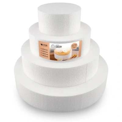 Afbeelding van A3995984 taartset van piepschuim met vier verdiepingen 5 cm, de bevinden zich op een hoogte 10 15 20 cm en 25 EPS, wit, x