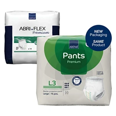 Afbeelding van ABENA Pants Premium L3 15x Absorberend Broekje, te Dragen als Gewoon Ondergoed Voor het Verlies van de Hele Blaasinhoud en (Dunne) Ontlasting Heupomvang 100 140 cm Absorptie 2400 ml
