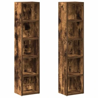 Afbeelding van CD kasten 2 st 21x16x93,5 bewerkt hout gerookt eikenkleurig