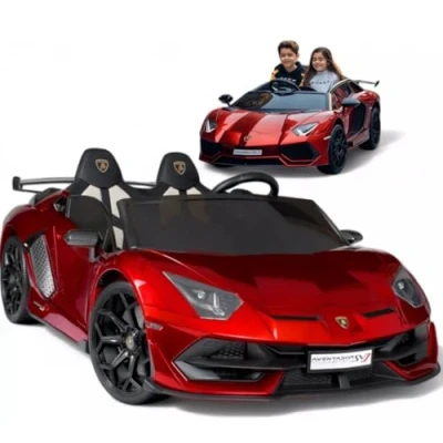 Afbeelding van Lamborghini Aventador SVJ 2 Persoons elektrische kinderauto 24V met Afstandsbediening rubberen banden en lederzitje (Rood)