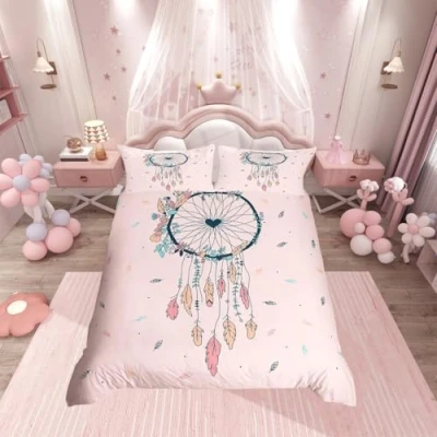 Afbeelding van Kinderbeddengoedset met boho dromenvanger motief, dekbedovertrek voor jongens en meisjes, ademend veren, tweepersoonsbed