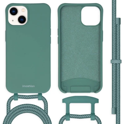 Afbeelding van iMoshion Hoesje Geschikt voor iPhone 14 met koord Color Backcover afneembaar Donkergroen