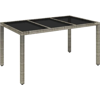 Afbeelding van vidaXL Tuintafel met glazen blad 150x90x75 cm poly rattan grijs