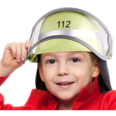 Afbeelding van Brandweerhelm &quot;112&quot; voor kinderen met opvouwbaar vizier en halsdoek, in grootte verstelbaar, ideaal als kostuum/kostuum carnaval
