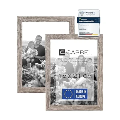 Afbeelding van CABBEL Set van 2 fotolijsten, stabiele mdf lijst, onbreekbaar plexiglas, om op te hangen en neer zetten, ideaal voor foto&#039;s, afbeeldingen, collages, donker eiken, 15 x 21 cm