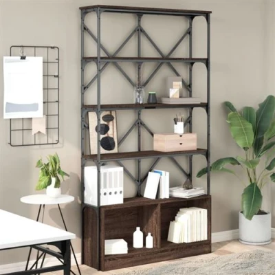 Afbeelding van Boekenkast 100x26x180 cm bewerkt hout en metaal bruin eiken