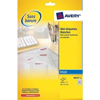 Afbeelding van Avery J8656 25 mini etiketten ft 46 x 11,1 mm (b h), 2100 etiketten, wit etiket