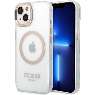 Afbeelding van Guess Apple iPhone 14 Plus Hoesje MagSafe Hard Case Metal Outline