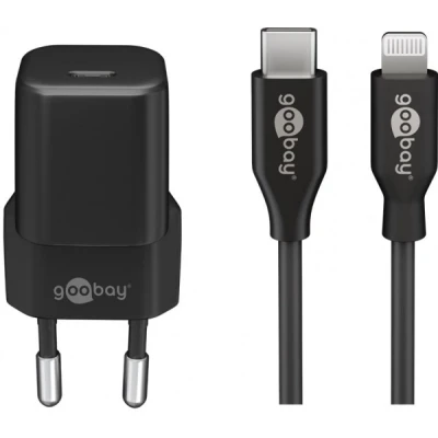 Afbeelding van Goobay Lightning/USB C PD oplaadset nano (20 W) USB voedingsadapter 20 W inclusief naar Lightning kabel voor b.v. bijvoorbeeld iPho...