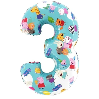 Afbeelding van Toyland® Peppa Pig, George &amp; Friends folieballon in de vorm van een cijfer 66 cm, feestballonnen voor kinderen, nummer 1 tot 6 verkrijgbaar