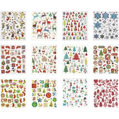 Image de Creotime Livre d&#039;autocollants Noël 12 feuilles 155 x 15 cm 584 pièces