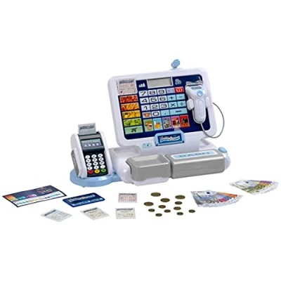 Image de Theo Klein 9324 Caisse enregistreuse avec tablette, sons et tablette amovible, terminal POS fonction mécanique, scanner argent jouet jouets pour enfants à partir de 3 ans