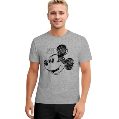 Afbeelding van Disney Mickey Mouse pyjama voor heren, pyjamaset top met korte mouwen en broek, Grijs/Zwart, XXL
