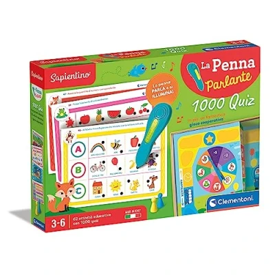 Afbeelding van Clementoni Sapientino De sprekende pen 1000 quiz, elektronisch educatief spel 3 6 jaar, 64 activiteiten en 32 kaarten voor het leren van letters cijfers, gemaakt in Italië, Italiaanse taal