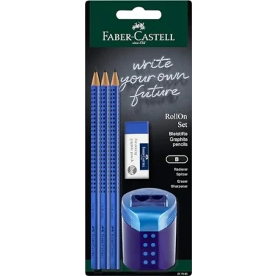 Afbeelding van Faber Castell 217083 Grip 2001 potloodset met gum, rolOn puntenslijper en 3 potloden, blauw