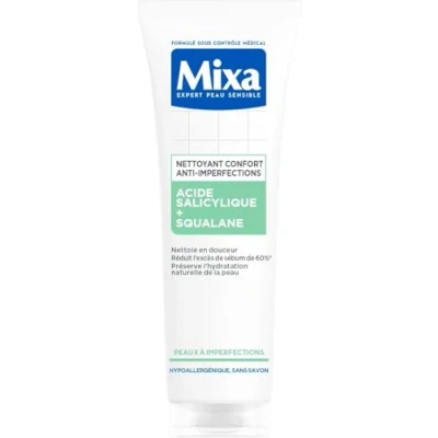 Image de Mixa Nettoyant Confort Anti Imperfections à l’Acide Salicylique et au Squalane Peaux Mixtes Grasses Soin du Visage Hydratant Protecteur Démaquillant Peau Grasse 150 ml