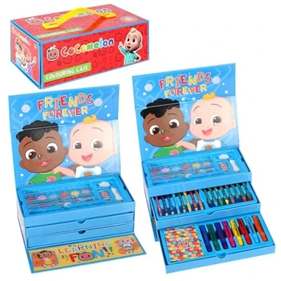 Afbeelding van Cocomelon Kleurset, 52 delig, gereedschapskist, schrijfwaren, pennen, potloden, kinderen, schilderen, activiteit, kist