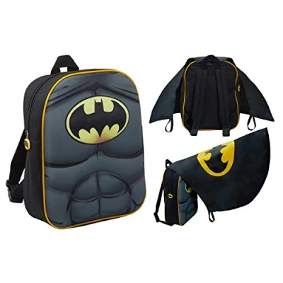 Afbeelding van Batman 3D Rugzak voor jongens met opvouwbare cape kinderen DC Comics nieuwigheid kostuum rugzak, zwart.,
